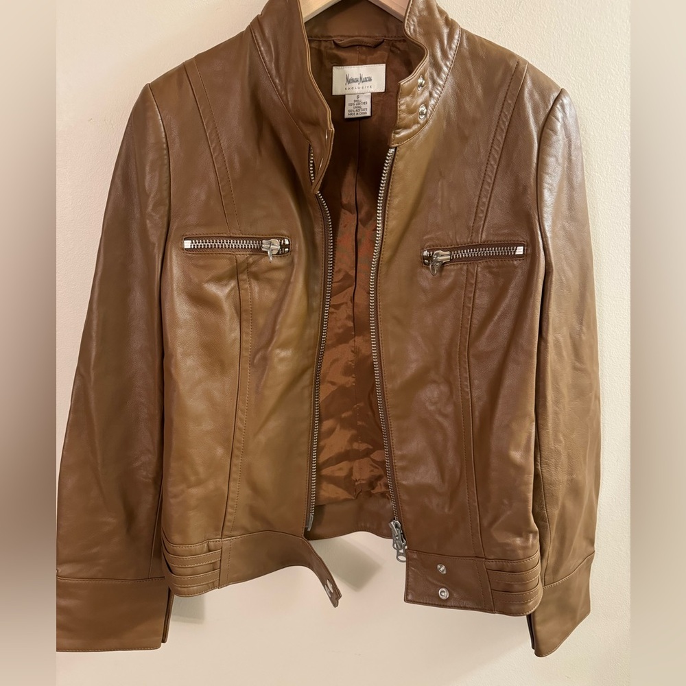 Neiman Marcus Exclusive 100% Leather Tan Jacket S
